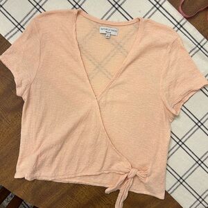 Madewell Texture & Thread Wrap-Tie Top Women’s Medium Wrap Short Sleeve Peach